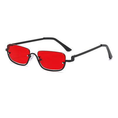 Gold frame semi-rimless sunglasses with brown rectangular lenses and black temple tips on a white background. - Image 5