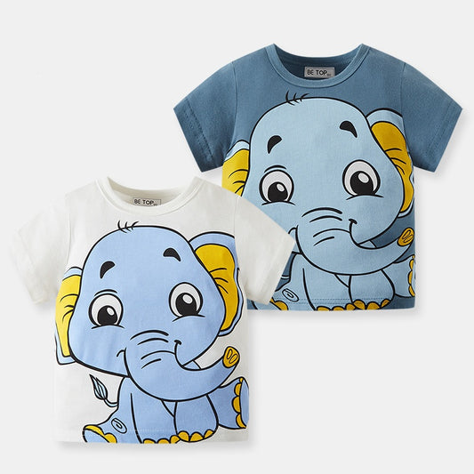Playera Infantil Manga Corta con Estampado de Elefante Cartoon