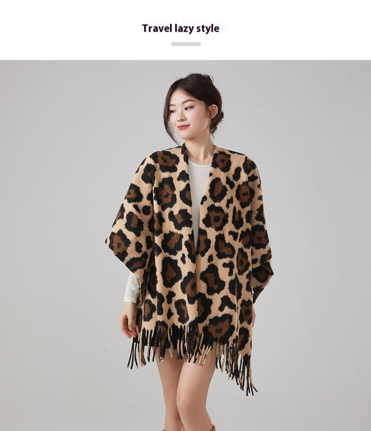 Chal Vintage Estampado Leopardo con Borlas, Cálido y Grueso - Image 18