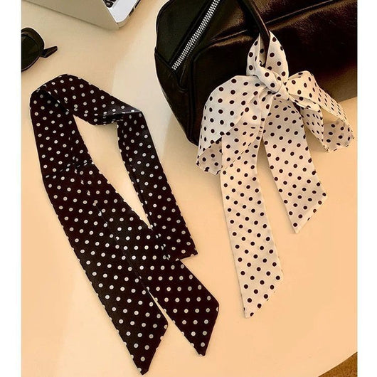 Pañuelo de Seda Coreano con Lunares Blanco y Negro para Mujer - Image 11