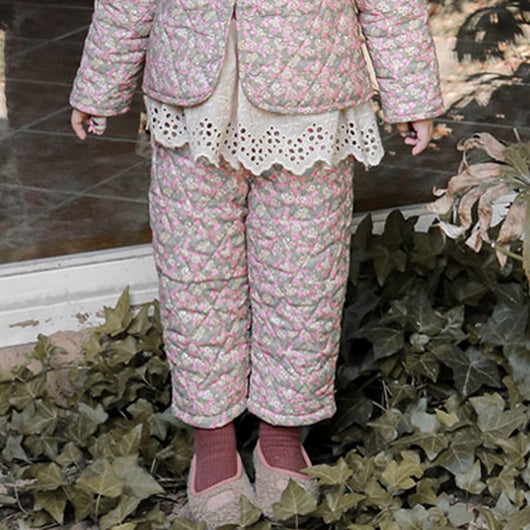 Pantalones Casuales de Algodón Acolchados con Estampado Floral para Niñas - Image 2