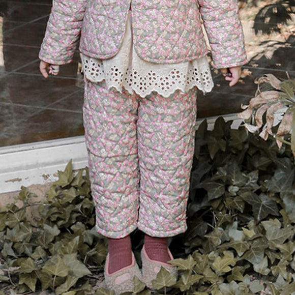 Pantalones Casuales de Algodón Acolchados con Estampado Floral para Niñas