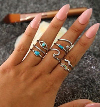 Set de 6 Anillos Articulados: Corona, Hoja y Formas Geométricas - Image 16