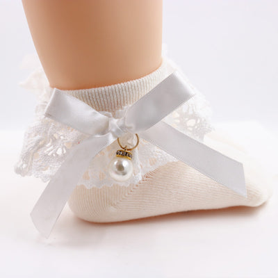 Calcetines de Niña con Lazo de Perlas y Encaje de Algodón - Image 10
