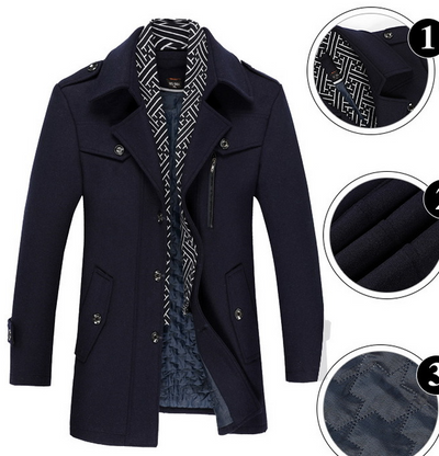Abrigo Elegante de Lana para Hombre con Cuello Bufanda - Image 7