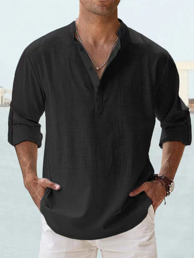 Camisa Casual Suelta de Algodón Manga Larga Color Sólido para Hombre - Image 12