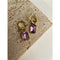 French Pastoral Vintage Antique Brass Color Stone Earrings Women Light Morado A pair