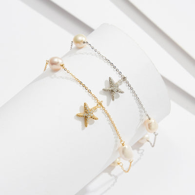 Tobillera de Plata 925 con Estrella de Mar y Perla - Estilo Playa - Image 3