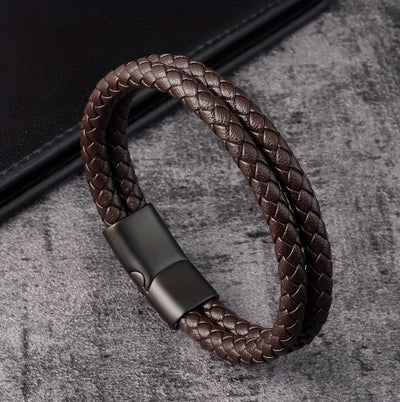 Pulsera de Cuero Multicapa con Aleación para Hombre - Diseño Negro Elegante - Image 10