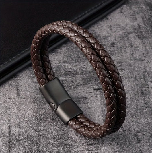 Pulsera de Cuero Multicapa con Aleación para Hombre - Diseño Negro Elegante - Image 10