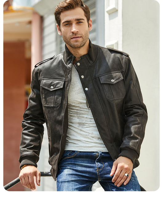 Chaqueta de Piel de Cerdo y Algodón con Cuello de Pie y Múltiples Bolsillos - Image 9