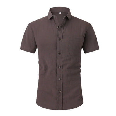 Camisa Lino Fresco Manga Corta Transpirable Color Sólido - Image 6
