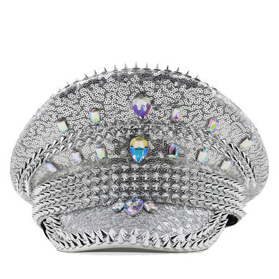 Sombrero de Novia Plateado con Lentejuelas y Tachuelas para Fotografía - Image 11