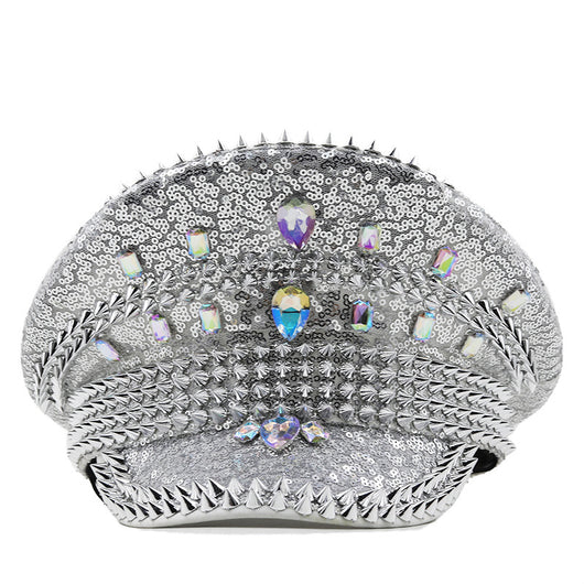 Sombrero de Novia Plateado con Lentejuelas y Tachuelas para Fotografía - Image 11