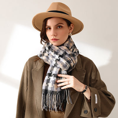 Bufanda Escocesa para Mujer con Flecos - Chal de Moda Versátil