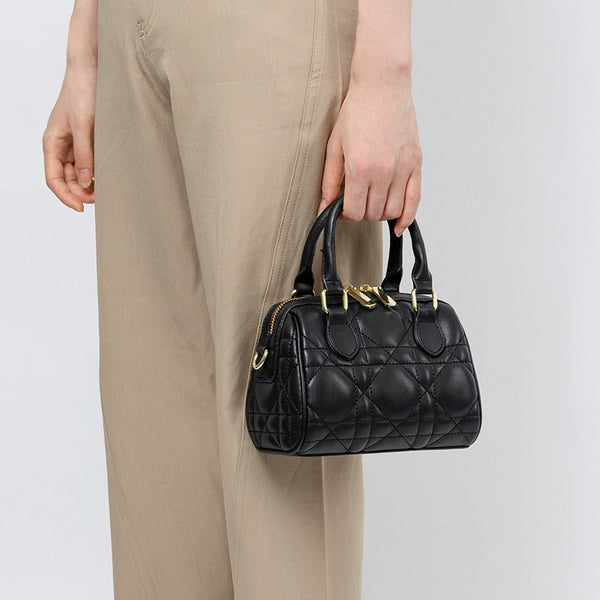 Bolso Mensajero Boston de Cuero Genuino con Diseño Rombo