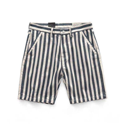 Pantalones de Trabajo Retro a Rayas Azul Marino y Blanco de Cinco Bolsillos - Image 9