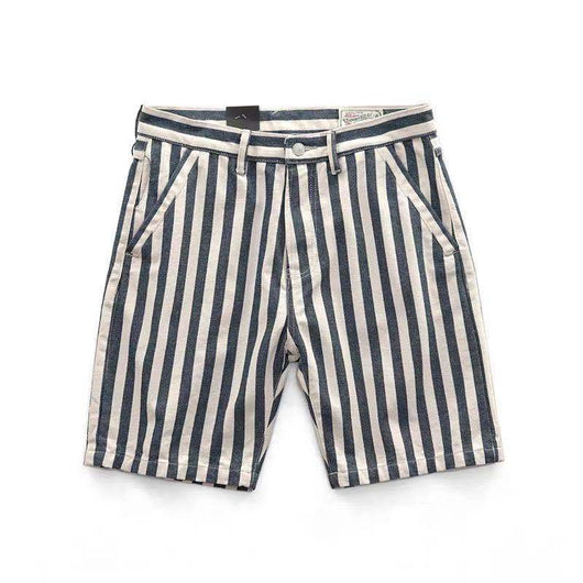 Pantalones de Trabajo Retro a Rayas Azul Marino y Blanco de Cinco Bolsillos - Image 9
