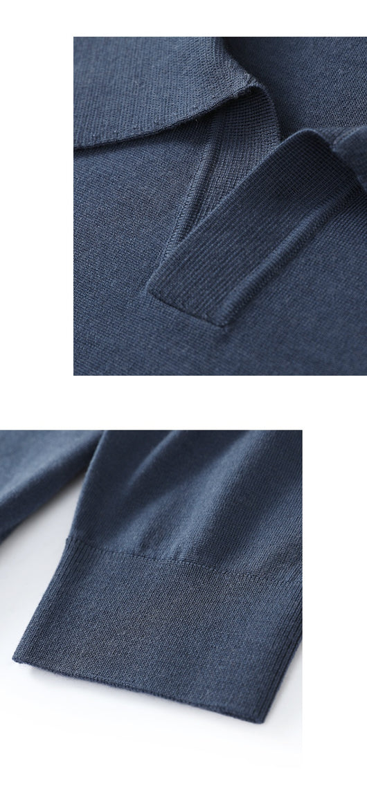 Suéter Polo de Lana Pura Fina Cuello Solapa para Hombre - Image 19