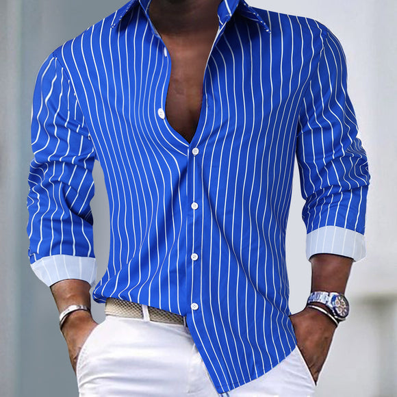 Cardigan Rayado Hombre Otoño Invierno - Camisa Manga Larga Estilo Europeo