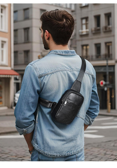 Bolsa de Pecho Crossbody de Cuero Genuino para Hombre - Funcional y Versátil - Image 11