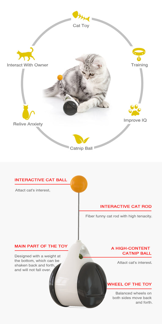 Yellow cat turntable windmill toy with a smiling face, spring, rotating arms, and a feather wand. Two kittens play with the toy. - Image 10