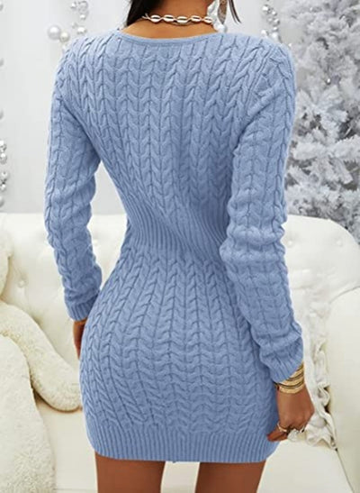 Suéter Vestido Ajustado Cuello V Mujer - Tejido Liso con Opción Cremallera - Image 28