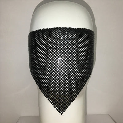 Gold rhinestone mask made of metal mesh, covering the face from the eyes to below the chin, displayed on a white mannequin head. - Image 38