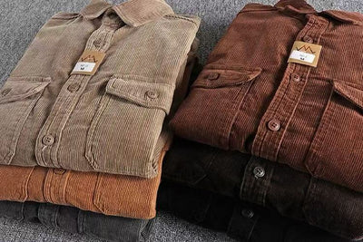 Camisa de Pana Vintage Lavada Manga Larga para Hombre - Image 20
