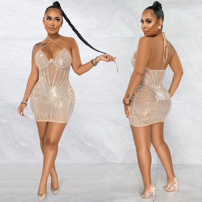 Vestido Mesh Transparente con Peto de Strass y Falda Envolvente - Image 14