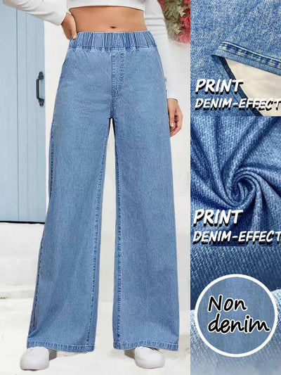 Pantalones Rectos de Talle Alto en Denim Sintético Efecto Amplio - Image 9