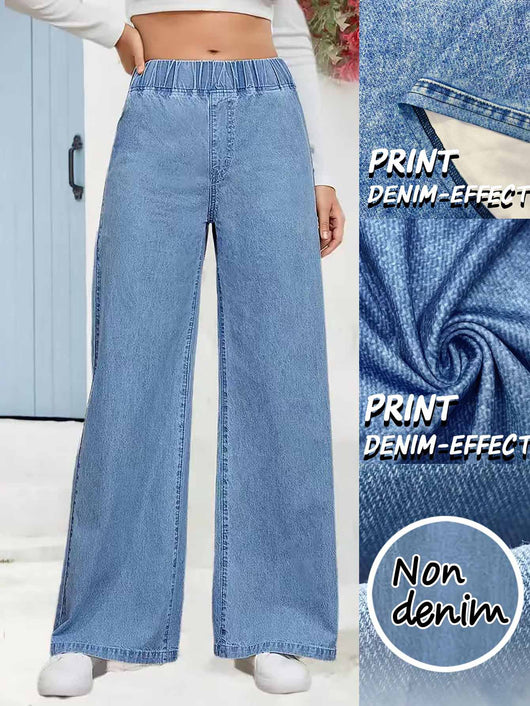 Pantalones Rectos de Talle Alto en Denim Sintético Efecto Amplio - Image 9