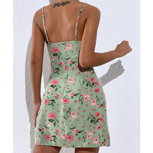 Vestido Floral Estilo Verano con Tirantes Cruzados y Detalles de Costura - Image 7