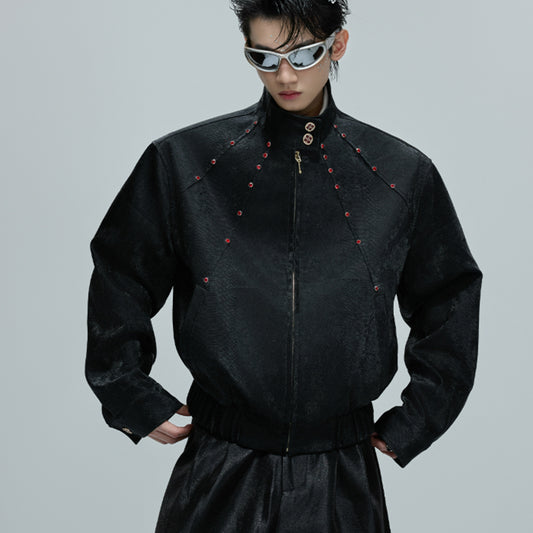 Chaqueta Corta Cuello Mao Bordada para Otoño