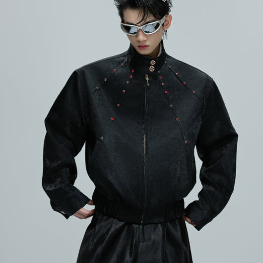 Chaqueta Corta Cuello Mao Bordada para Otoño