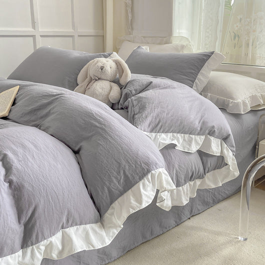Juego de Cama Blanco de 4 Piezas Estilo Princesa, Algodón Lavado a la Piedra - Image 17