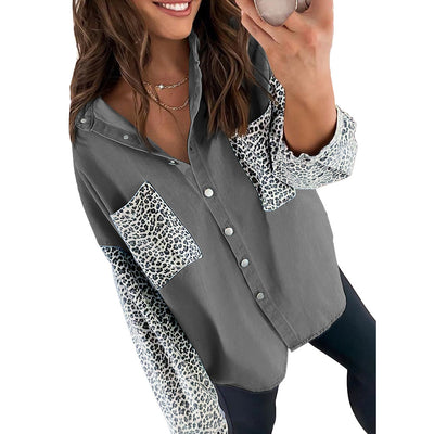 Blusa Casual con Estampado de Leopardo y Bolsillos Funcionales - Image 4