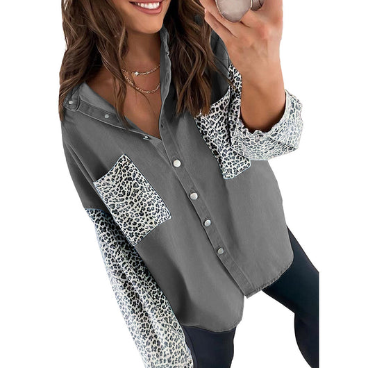 Blusa Casual con Estampado de Leopardo y Bolsillos Funcionales - Image 4