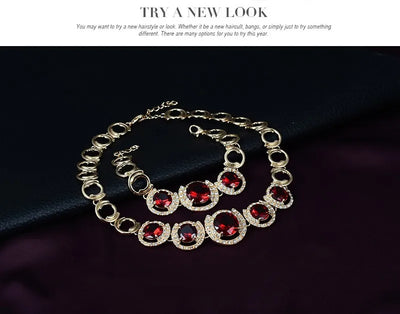 Conjunto de Joyería Nupcial Dorado con Cristales y Circones Verde y Rojo - Image 9