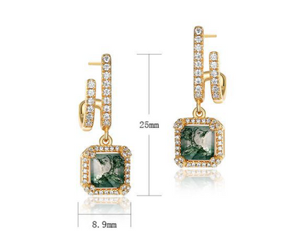 Aretes de Plata S925 con Ágata Musgo Verde - Diseño Botánico Elegante - Image 12