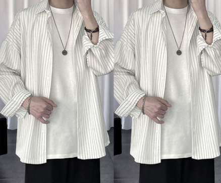 Camisa Manga Corta Hombre Rayas Negra Elegante - Image 3
