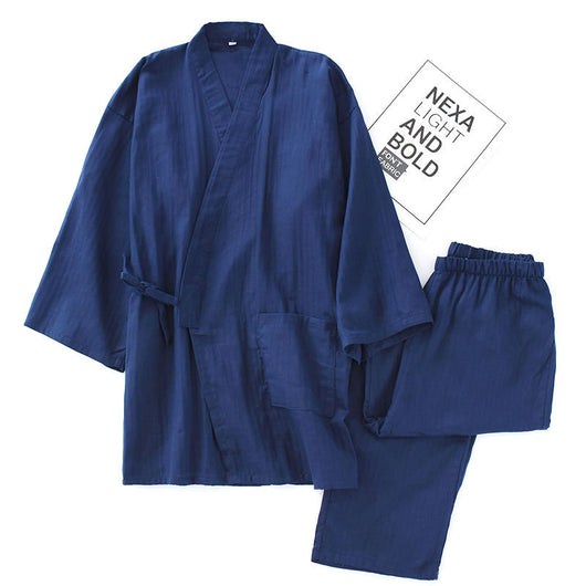 Pijama Doble Capa de Algodón a Rayas con Cordones Estilo Japonés - Image 6