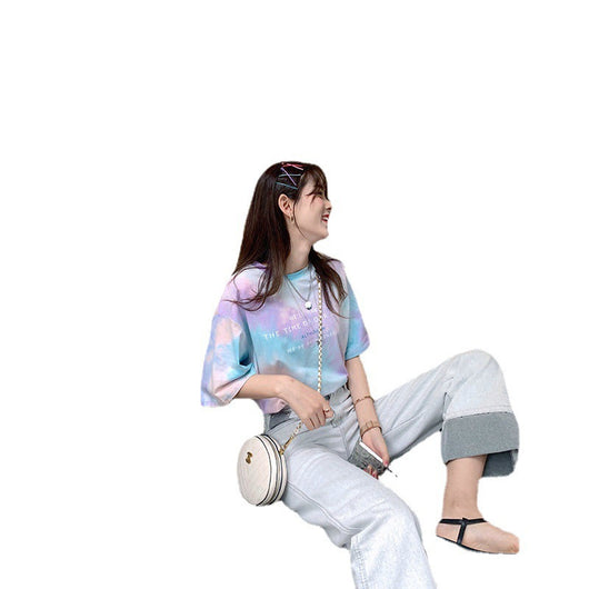 Blusa Suelta Tie-Dye Coreana de Manga Corta para Mujer - Tendencia Ins - Image 3
