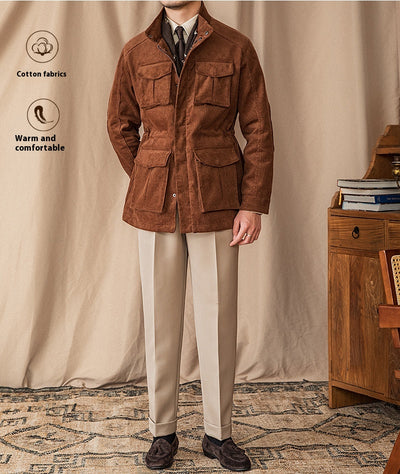 Chaqueta Safari de Pana Otoño Invierno con Cuello Elevado Resistente al Viento - Image 8
