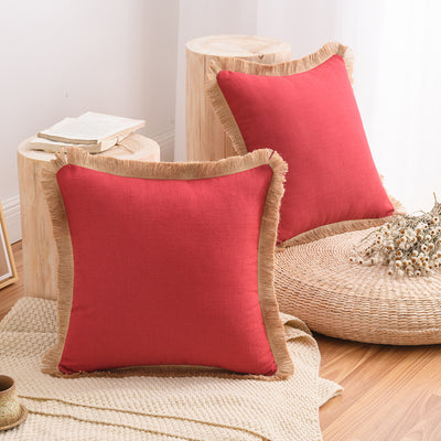 Funda de Almohada de Algodón y Lino Estilo Nórdico Reforzada Color Sólido - Image 28