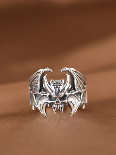 Anillo Abierto Calavera Murciélago en Plata S925 - Estilo Retro Personalizado - Image 13