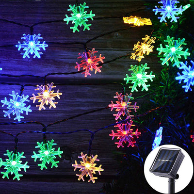 Guirnalda Solar de Copos de Nieve LED para Decoración Navideña