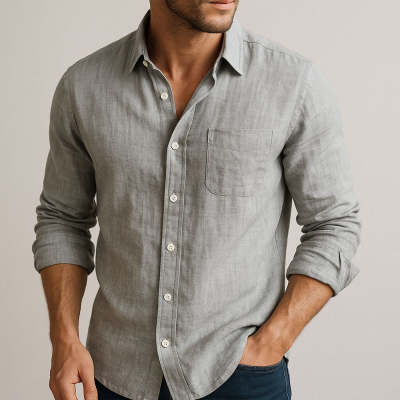 Camisa de Algodón y Lino Clásica con Cuello Solapa - Ajuste Regular - Image 10