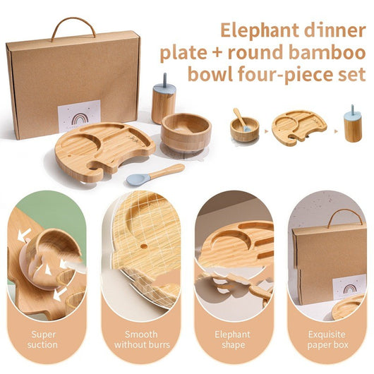 Juego de Plato y Tazón de Bambú con Ventosas para Niños - Diseño Elefante 4 Piezas - Image 12