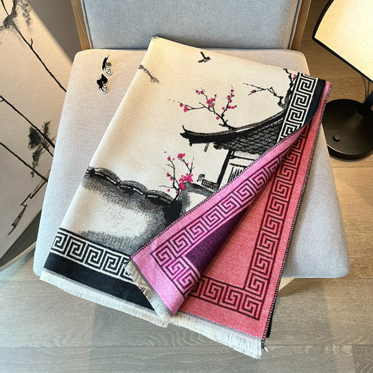 Chal Estético de Pintura China - Bufanda Cálida para Otoño e Invierno - Image 6